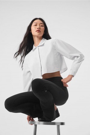 Cropped Tops γυναικεια Alo Yoga Take Me Out Button Up ασπρα | Greece PEVTL-7390