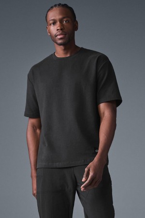 Short Sleeve ανδρικα Alo Yoga Double Take μαυρα | Greece HNUGD-7234