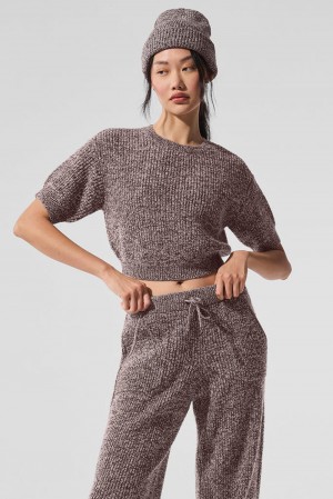 Short Sleeve γυναικεια Alo Yoga Marl Mushroom Marl | Greece WOPRK-6157
