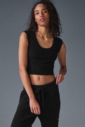 Short Sleeve γυναικεια Alo Yoga Snuggle Up μαυρα | Greece RQPEF-4689
