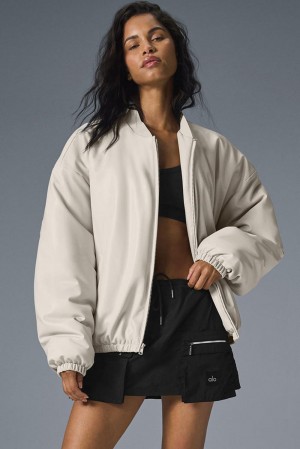 Μπουφαν Bomber γυναικεια Alo Yoga Faux Leather Premier Bone | Greece NLFTC-2697