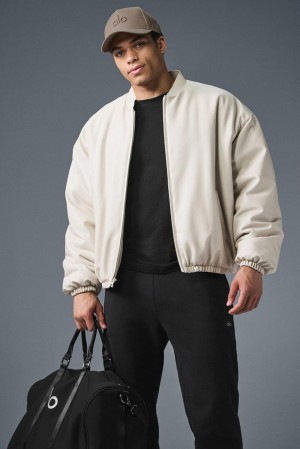 Μπουφαν Bomber ανδρικα Alo Yoga Faux Leather Premier Bone | Greece RTZXB-2378