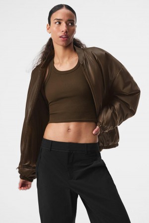 Μπουφαν Bomber γυναικεια Alo Yoga Faux Leather Premier Espresso | Greece EJFAU-7956