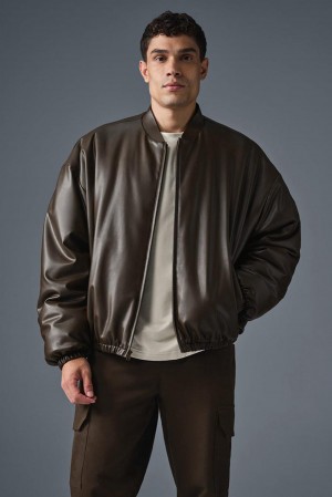 Μπουφαν Bomber ανδρικα Alo Yoga Faux Leather Premier Espresso | Greece DLJKO-1594