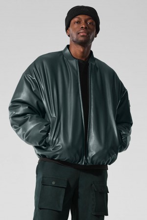 Μπουφαν Bomber ανδρικα Alo Yoga Faux Leather Premier πρασινο | Greece LOKFZ-8420