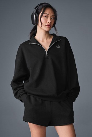 Φουτερ γυναικεια Alo Yoga Accolade 1/4 Zip μαυρα | Greece XFEAD-1024