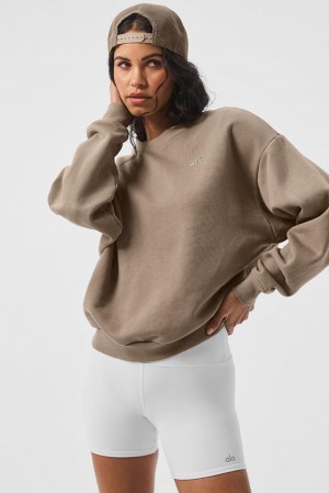 Φουτερ γυναικεια Alo Yoga Accolade Crew Neck Gravel | Greece TJFSN-8710