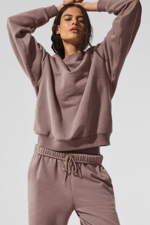 Φουτερ γυναικεια Alo Yoga Accolade Crew Neck Mushroom | Greece YCFDT-3908