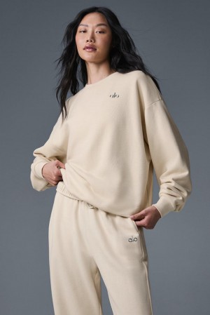 Φουτερ γυναικεια Alo Yoga Accolade Crew Neck Oat Milk | Greece ODQJL-2913