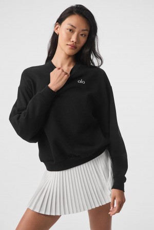 Φουτερ γυναικεια Alo Yoga Accolade Crew Neck μαυρα | Greece YSQUT-8913
