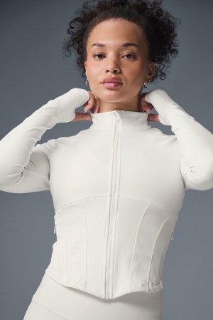 Μπουφαν γυναικεια Alo Yoga Airbrush Corset Full Zip Ivory | Greece CAGEJ-3085
