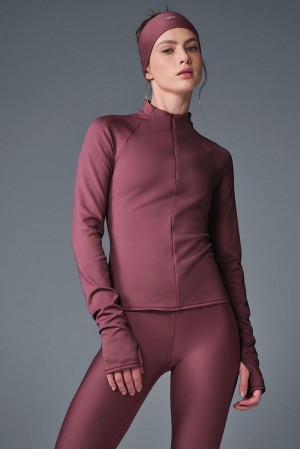 Μακρυμανικο γυναικεια Alo Yoga Airlift Winter Warm 1/4 Zip μπορντο | Greece EMKUS-6037