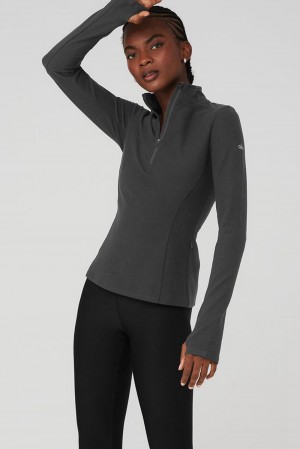 Φουτερ γυναικεια Alo Yoga Alosoft 1/2 Zip Rapid Anthracite | Greece IDJTN-1837