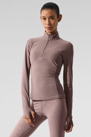 Φουτερ γυναικεια Alo Yoga Alosoft 1/2 Zip Rapid Mushroom | Greece XVEUS-1469