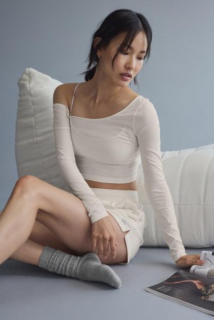 Μακρυμανικο γυναικεια Alo Yoga Asymmetric Sheer Glow Ivory | Greece EVXDK-4960