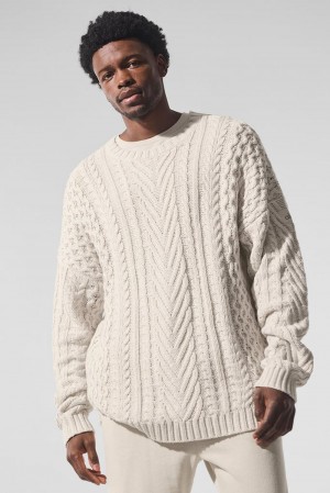 Πουλόβερ ανδρικα Alo Yoga Cable Knit Crew Neck Bone | Greece TCADP-7092
