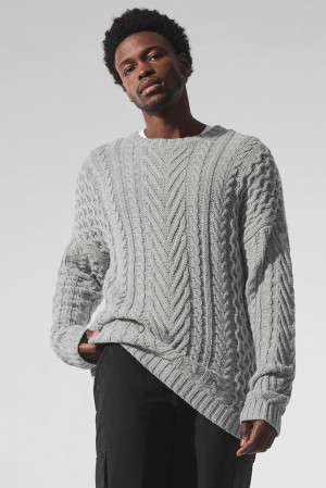 Πουλόβερ ανδρικα Alo Yoga Cable Knit Crew Neck γκρι | Greece AGBXZ-3654