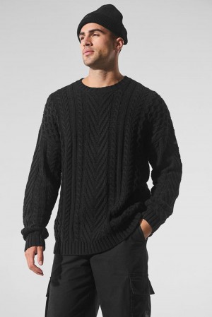 Πουλόβερ ανδρικα Alo Yoga Cable Knit Crew Neck μαυρα | Greece YSXFB-5897