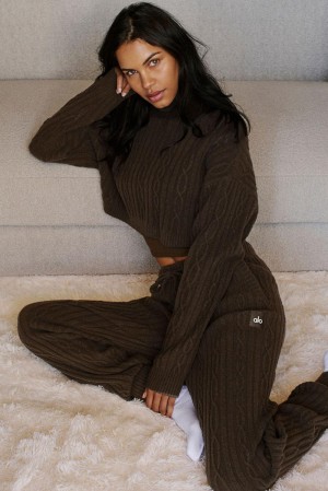 Παντελονι γυναικεια Alo Yoga Cable Knit Winter Bliss Espresso | Greece LPFRV-7043