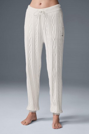 Παντελονι γυναικεια Alo Yoga Cable Knit Winter Bliss Ivory | Greece FRQPX-8436