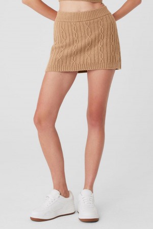 φουστεσ γυναικεια Alo Yoga Cable Knit Winter Bliss Mini Toasted Almond | Greece RFHQP-1329