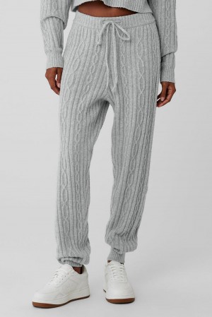 Παντελονι γυναικεια Alo Yoga Cable Knit Winter Bliss γκρι | Greece TNMCE-2690