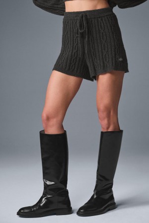 Σορτσ γυναικεια Alo Yoga Cable Knit Winter Bliss σκούρο γκρι | Greece ZLNEH-3215