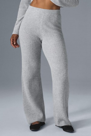 Παντελονι γυναικεια Alo Yoga Cashmere High-Waist Plush Waffle γκρι | Greece LCWXI-1073