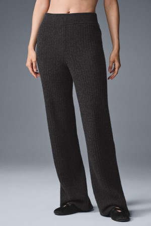 Παντελονι γυναικεια Alo Yoga Cashmere High-Waist Plush Waffle σκούρο γκρι | Greece UQZIW-7620