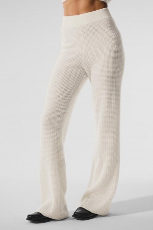 Παντελονι γυναικεια Alo Yoga Cashmere High-Waist Plush Waffle Ivory | Greece HULZA-3521