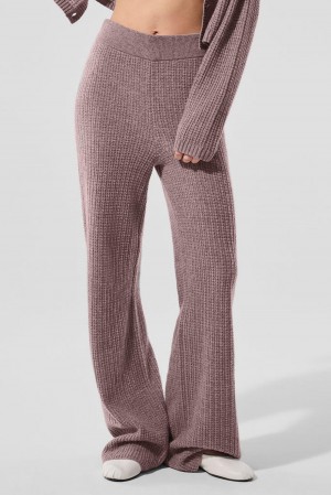 Παντελονι γυναικεια Alo Yoga Cashmere High-Waist Plush Waffle Mushroom Heather | Greece FLNMU-4672