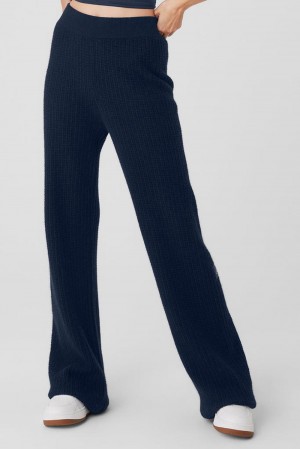 Παντελονι γυναικεια Alo Yoga Cashmere High-Waist Plush Waffle σκουρο μπλε | Greece XENGZ-4362