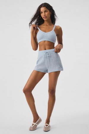 Σορτσ γυναικεια Alo Yoga Cashmere High-Waist Plush Waffle μπλε | Greece XFJWC-0157