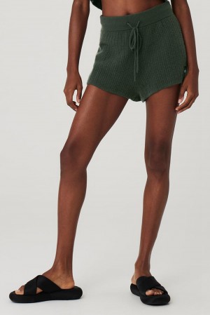 Σορτσ γυναικεια Alo Yoga Cashmere High-Waist Plush Waffle σκούρο | Greece PYZCA-3495