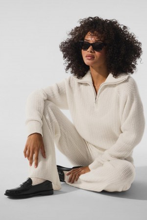 Φουτερ γυναικεια Alo Yoga Cashmere Plush Waffle 1/4 Zip Ivory | Greece AMKZI-4129