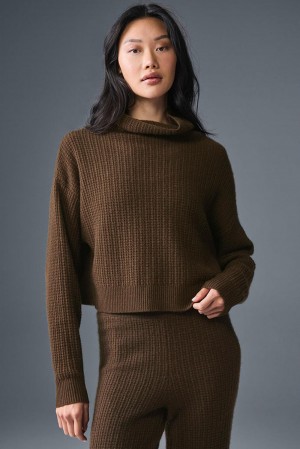 Φουτερ γυναικεια Alo Yoga Cashmere Plush Waffle Turtleneck Espresso | Greece DKXJL-9816