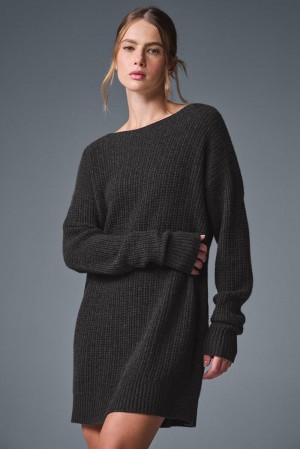 Φορεμα γυναικεια Alo Yoga Cashmere Plush Waffle σκούρο γκρι | Greece QUVNP-0875