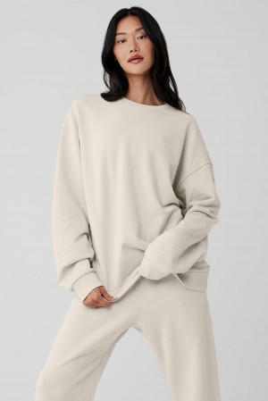 Φουτερ γυναικεια Alo Yoga Chill Crew Neck Bone | Greece RVDZM-6057