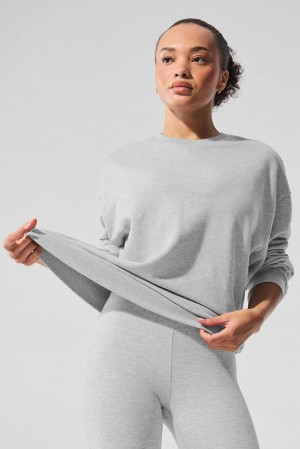 Φουτερ γυναικεια Alo Yoga Chill Crew Neck γκρι | Greece CORQL-7896