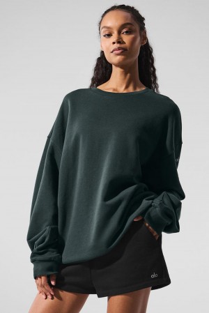 Φουτερ γυναικεια Alo Yoga Chill Crew Neck πρασινο | Greece LZPCO-5748