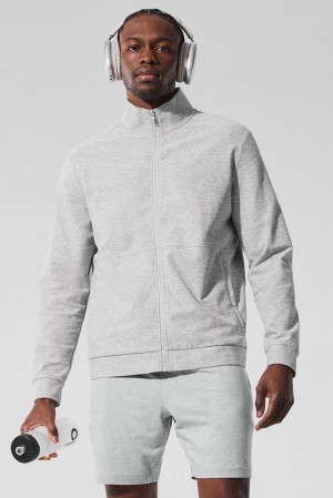 Μπουφαν ανδρικα Alo Yoga Conquer Max Mock Neck Full Zip γκρι | Greece UYNQK-2089