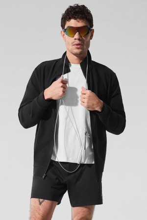 Μπουφαν ανδρικα Alo Yoga Conquer Max Mock Neck Full Zip μαυρα | Greece EASDZ-5618