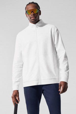 Μπουφαν ανδρικα Alo Yoga Conquer Max Mock Neck Full Zip ασπρα | Greece ZUOSJ-4173