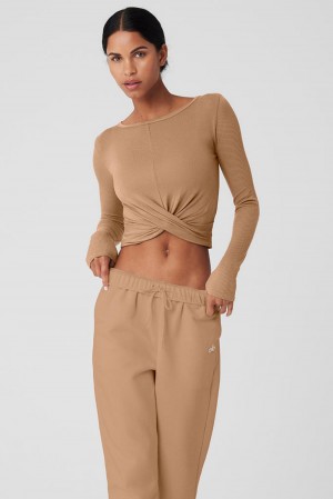 Μακρυμανικο γυναικεια Alo Yoga Cover Top Toasted Almond | Greece MYXUZ-1962