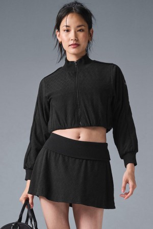Μπουφαν γυναικεια Alo Yoga Cropped Doubles Only Full Zip μαυρα | Greece MOGVZ-8302