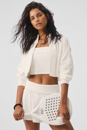 Μπουφαν γυναικεια Alo Yoga Cropped Doubles Only Full Zip Ivory | Greece DRGEO-9705