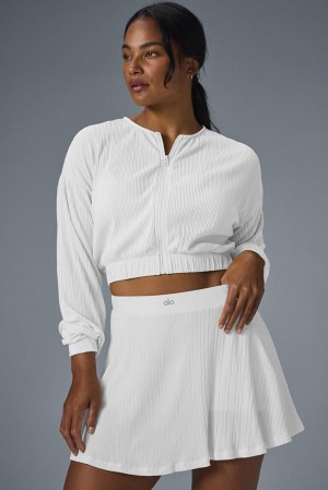 Μπουφαν γυναικεια Alo Yoga Cropped Micro Plisse ασπρα | Greece EUKPF-5894
