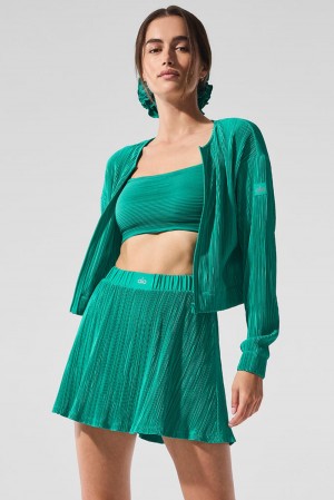 Μπουφαν γυναικεια Alo Yoga Cropped Micro Plisse πρασινο | Greece RXVUL-9730
