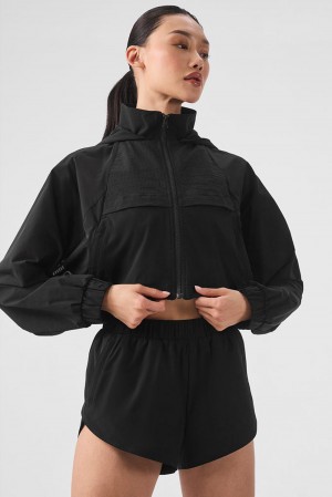 Μπουφαν γυναικεια Alo Yoga Cropped Playmaker μαυρα | Greece SRQKB-0476