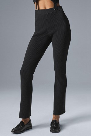 Παντελονι γυναικεια Alo Yoga Denim Knit High-Waist Flare μαυρα | Greece FHYQC-7036